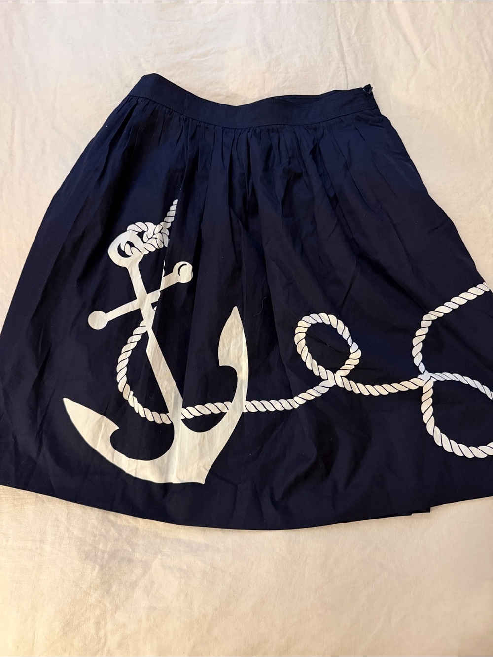 J. Crew Navy Cotton Skirt with White Anchor & Rope Motif size 8